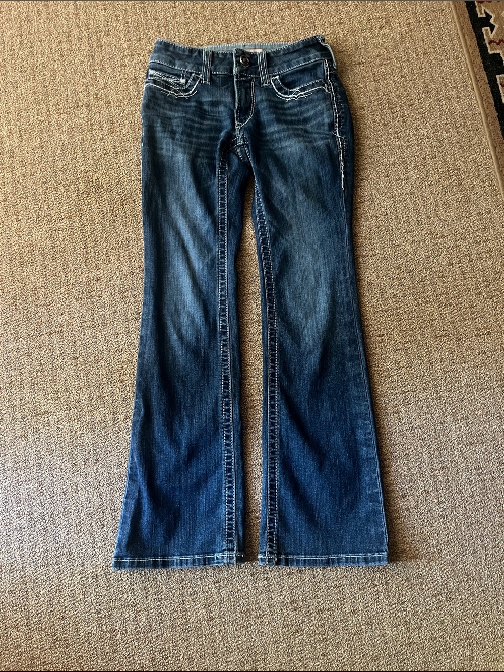 Extremely Comfortable Ariat Dark Blue Flare Jeans with Contrast Stitching